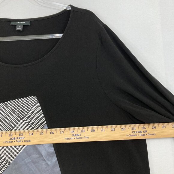 Alfani size 3X Black Multi Abstract Artsy Asymmetric Stretch Knit Top - Picture 7 of 11